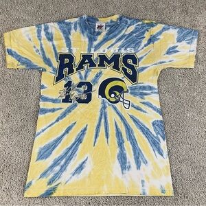 Vintage LA Rams T-Shirt Men’s Small Tie-Dye Yellow Blue 90s NFL Football D4